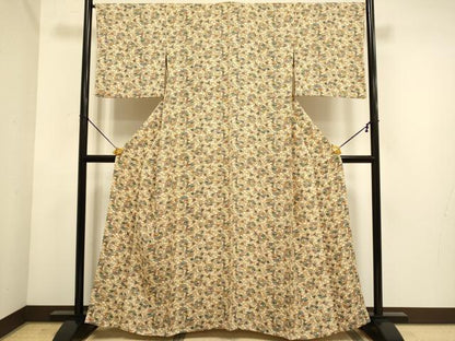 平和屋着物▽上質な小紋　単衣　型染　草花文　正絹　逸品　DABE9858du