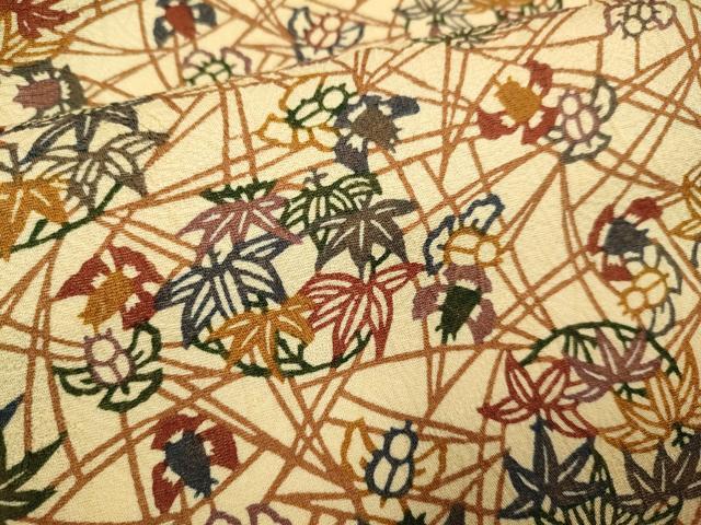 平和屋着物▽上質な小紋　単衣　型染　草花文　正絹　逸品　DABE9858du