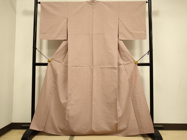 平和屋着物▽結城紬　単衣　色無地　赤香色　正絹　逸品　DABE9859du