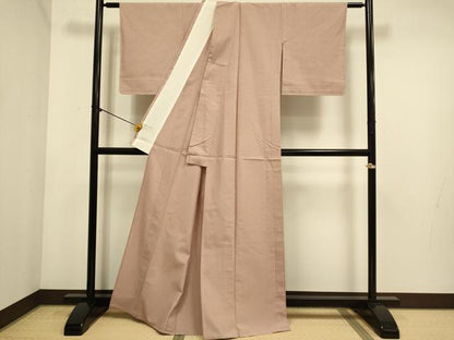 平和屋着物▽結城紬　単衣　色無地　赤香色　正絹　逸品　DABE9859du