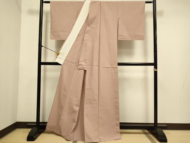 平和屋着物▽結城紬　単衣　色無地　赤香色　正絹　逸品　DABE9859du