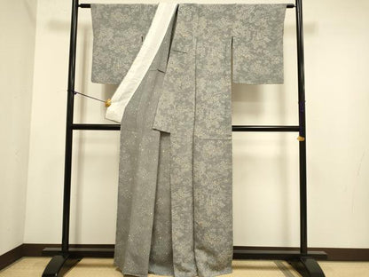 平和屋着物▽上質な小紋　単衣　型染　宝尽くし花鳥文　鬼しぼ縮緬　正絹　逸品　DABE9861du