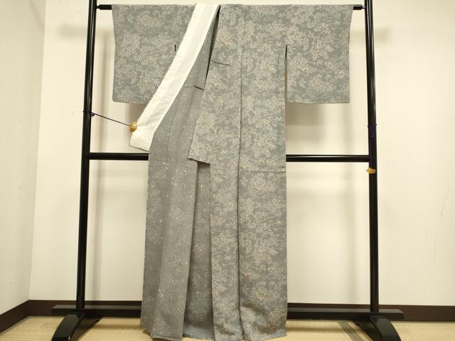 平和屋着物▽上質な小紋　単衣　型染　宝尽くし花鳥文　鬼しぼ縮緬　正絹　逸品　DABE9861du