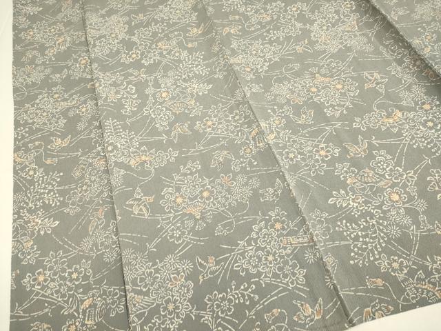 平和屋着物▽上質な小紋　単衣　型染　宝尽くし花鳥文　鬼しぼ縮緬　正絹　逸品　DABE9861du