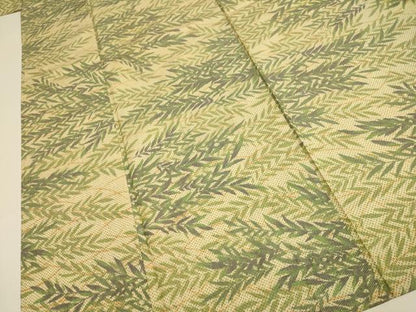 平和屋着物▽上質な紬　単衣　草葉文　正絹　逸品　DABE9862du