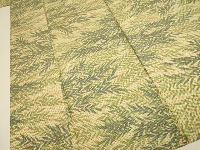 平和屋着物▽上質な紬　単衣　草葉文　正絹　逸品　DABE9862du