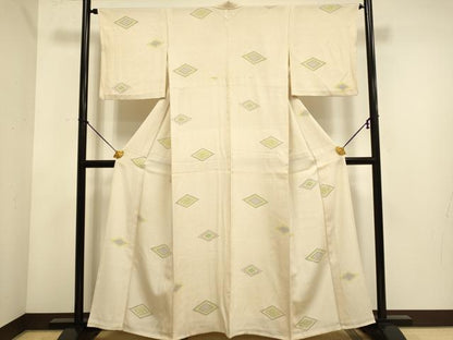 平和屋着物▽上質な小紋　単衣　菱文　正絹　逸品　DABE9865du