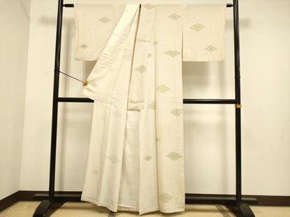 平和屋着物▽上質な小紋　単衣　菱文　正絹　逸品　DABE9865du