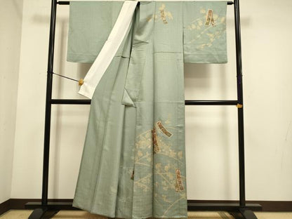 平和屋着物▽訪問着　単衣　短冊花文　金彩　正絹　逸品　DABE9868du