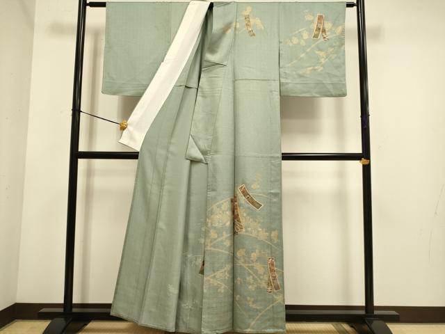 平和屋着物▽訪問着　単衣　短冊花文　金彩　正絹　逸品　DABE9868du