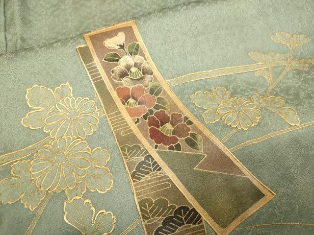 平和屋着物▽訪問着　単衣　短冊花文　金彩　正絹　逸品　DABE9868du