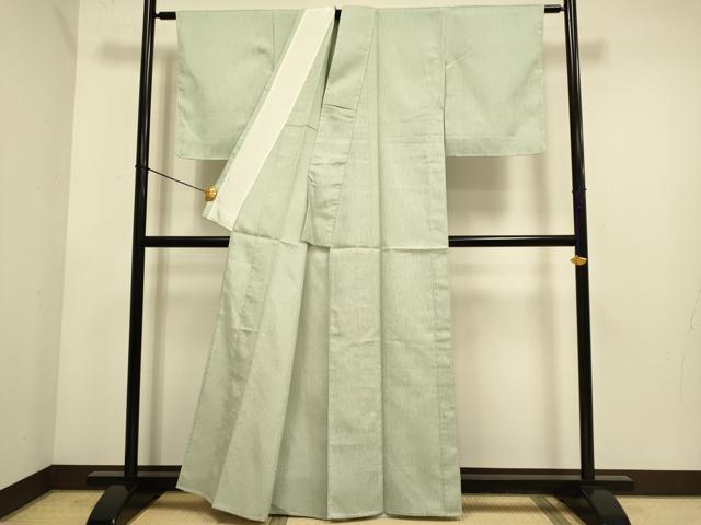 平和屋着物▽上質な色無地　単衣　結幡　青白橡色　正絹　逸品　未使用　DABE9872du