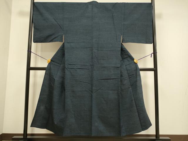 平和屋着物▽男性　紬　単衣　濃い藍鉄色　三越扱い　正絹　逸品　DABE9875du