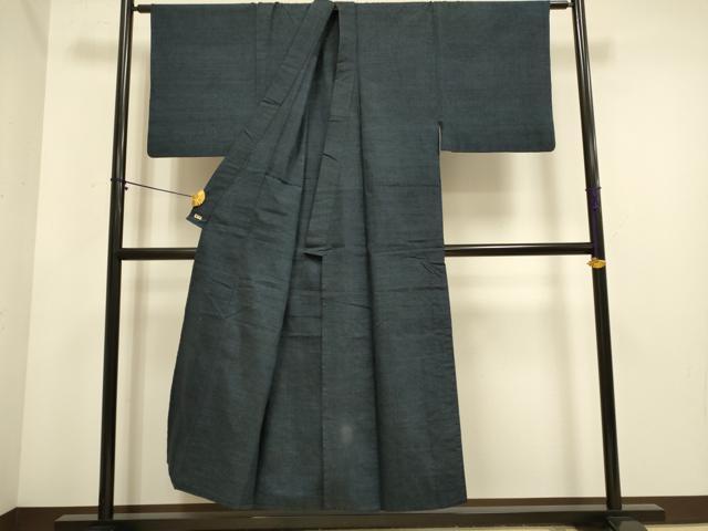 平和屋着物▽男性　紬　単衣　濃い藍鉄色　三越扱い　正絹　逸品　DABE9875du
