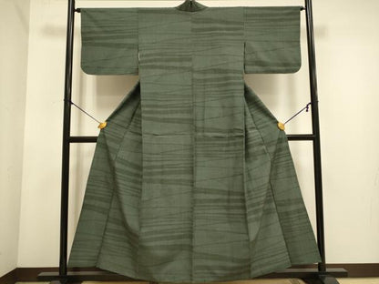 平和屋着物▽結城紬　単衣　80亀甲　霞文　正絹　逸品　DABE9876du