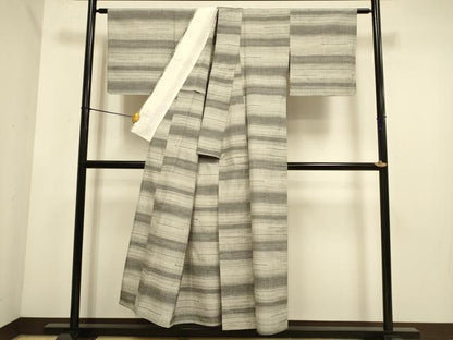 平和屋着物▽上質な紬　単衣　めがね織　正絹　逸品　DABE9879du