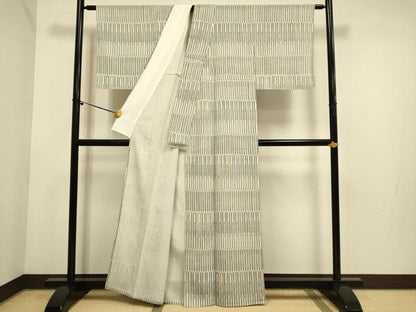 平和屋着物▽上質な小紋　単衣　幾何学文様　正絹　逸品　DABE9880du