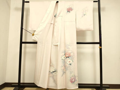 平和屋着物▽訪問着　単衣　手描き　草花文　暈し染め　金彩　正絹　逸品　DABE9881du