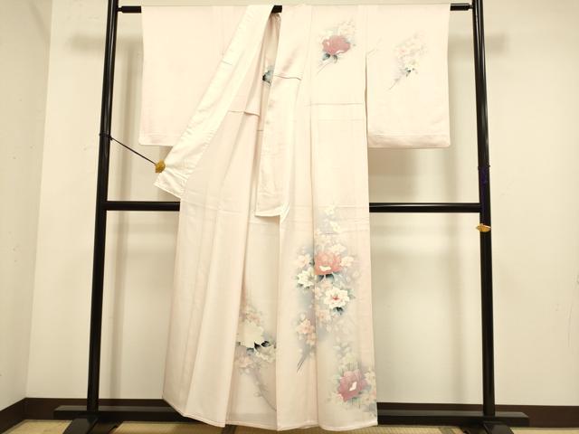 平和屋着物▽訪問着　単衣　手描き　草花文　暈し染め　金彩　正絹　逸品　DABE9881du