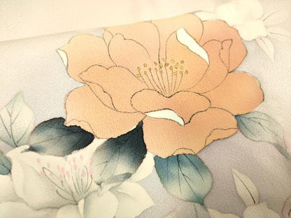 平和屋着物▽訪問着　単衣　手描き　草花文　暈し染め　金彩　正絹　逸品　DABE9881du