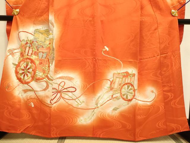 平和屋着物▽豪華振袖　単衣　駒刺繍　総刺繍　御所車花文　暈し染め　金銀糸　正絹　逸品　DABE9885du