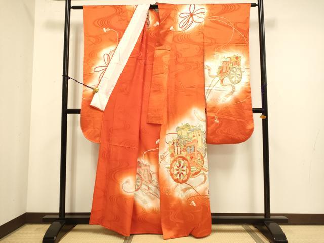 平和屋着物▽豪華振袖　単衣　駒刺繍　総刺繍　御所車花文　暈し染め　金銀糸　正絹　逸品　DABE9885du