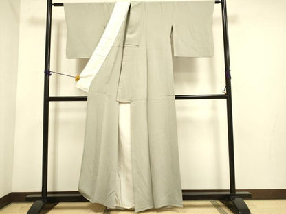 平和屋着物▽上質な色無地　単衣　灰汁色　鬼しぼ縮緬　正絹　逸品　DABE9887du