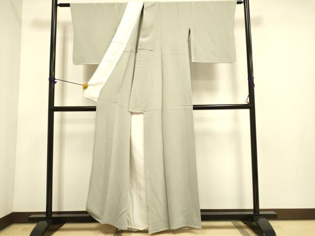 平和屋着物▽上質な色無地　単衣　灰汁色　鬼しぼ縮緬　正絹　逸品　DABE9887du