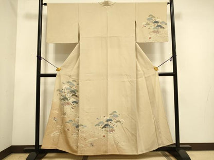 平和屋着物▽訪問着　単衣　立波風景松文　暈し染め　金彩　正絹　逸品　DABE9890du