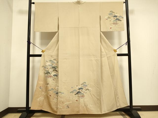 平和屋着物▽訪問着　単衣　立波風景松文　暈し染め　金彩　正絹　逸品　DABE9890du