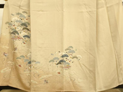 平和屋着物▽訪問着　単衣　立波風景松文　暈し染め　金彩　正絹　逸品　DABE9890du