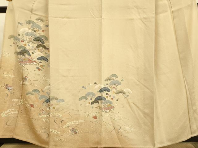 平和屋着物▽訪問着　単衣　立波風景松文　暈し染め　金彩　正絹　逸品　DABE9890du
