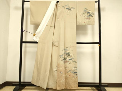 平和屋着物▽訪問着　単衣　立波風景松文　暈し染め　金彩　正絹　逸品　DABE9890du