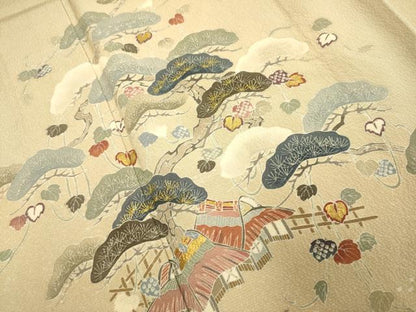 平和屋着物▽訪問着　単衣　立波風景松文　暈し染め　金彩　正絹　逸品　DABE9890du