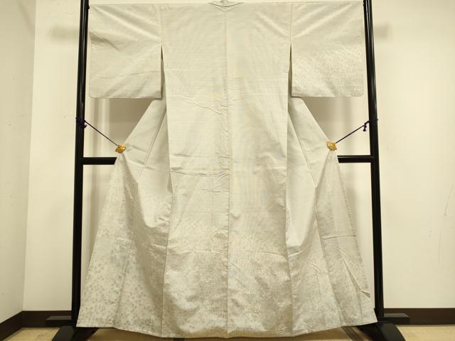平和屋着物▽訪問着　単衣　紬地　草葉文　正絹　逸品　DABE9891du