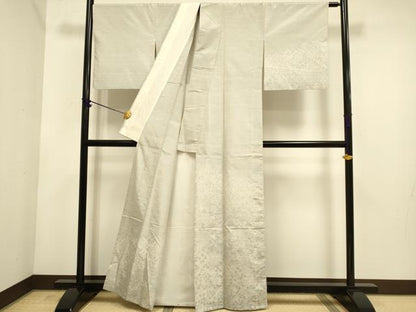 平和屋着物▽訪問着　単衣　紬地　草葉文　正絹　逸品　DABE9891du