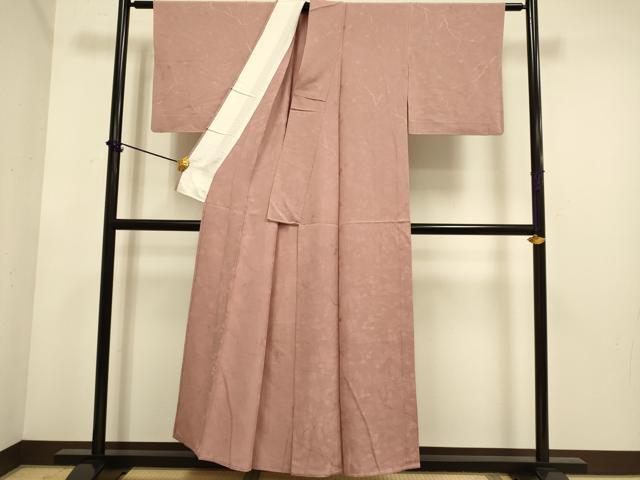 平和屋着物▽上質な色無地　単衣　風景花地紋　蘇芳香色　正絹　逸品　DABE9893du