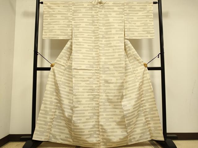 平和屋着物▽本場大島紬　単衣　白大島　エ霞文　正絹　逸品　DABE9895du