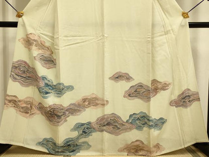 平和屋着物▽訪問着　単衣　刺繍　抽象文様　金彩　正絹　逸品　DABE9897du