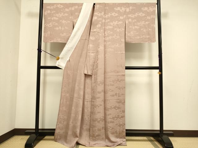 平和屋着物▽上質な色無地　単衣　雲取桐地紋　濃い水柿色　京都きもの友禅扱い　正絹　逸品　DABE9898du