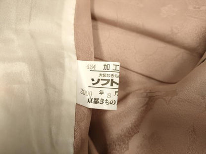 平和屋着物▽上質な色無地　単衣　雲取桐地紋　濃い水柿色　京都きもの友禅扱い　正絹　逸品　DABE9898du