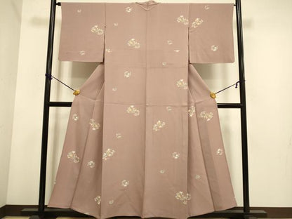 平和屋着物▽上質な小紋　単衣　草花文　正絹　逸品　DABE9899du