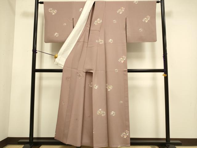 平和屋着物▽上質な小紋　単衣　草花文　正絹　逸品　DABE9899du