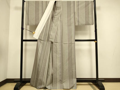 平和屋着物▽上質な紬　単衣　間道　正絹　逸品　DABE9906du