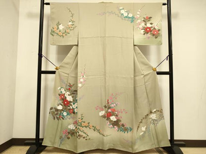 平和屋着物▼訪問着　草花文　暈し染め　金彩　正絹　逸品　DABE9910du