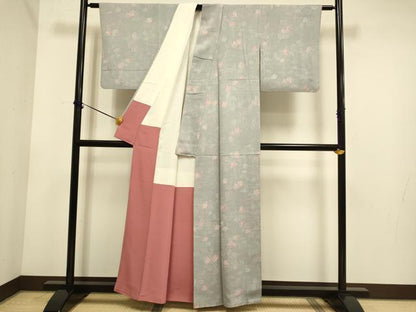 平和屋着物▼上質な小紋　手描き　草花文　正絹　逸品　DABE9911du