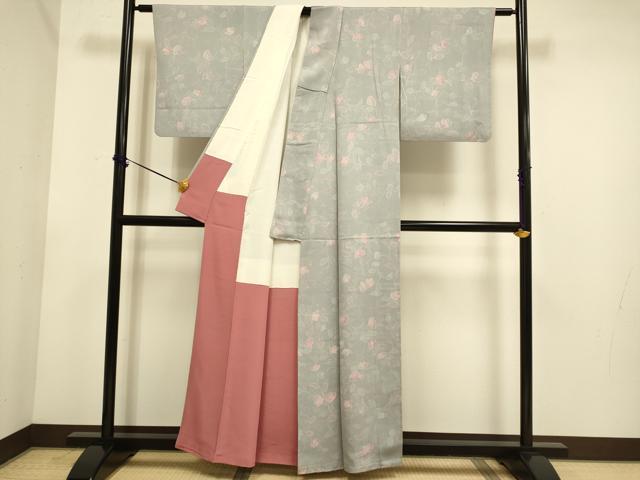 平和屋着物▼上質な小紋　手描き　草花文　正絹　逸品　DABE9911du