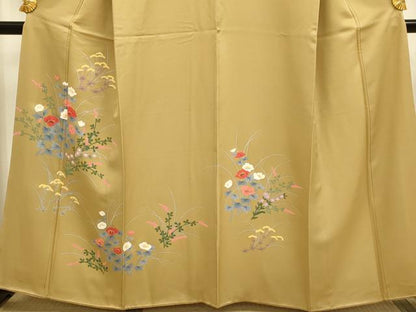 平和屋着物▼訪問着　手描き　草花文　正絹　逸品　DABE9914du