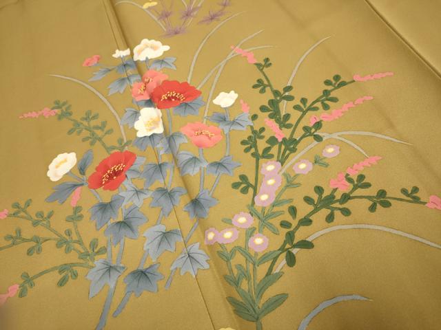 平和屋着物▼訪問着　手描き　草花文　正絹　逸品　DABE9914du