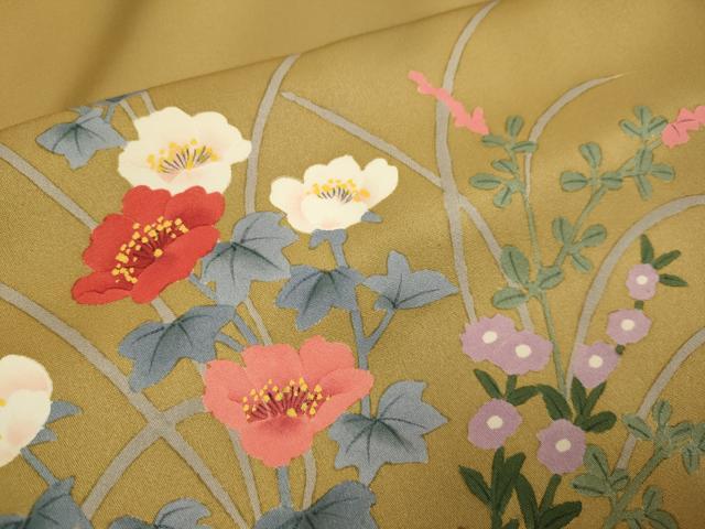 平和屋着物▼訪問着　手描き　草花文　正絹　逸品　DABE9914du